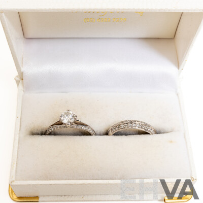 18ct White Gold Diamond Engagement & Wedding Ring Set, TDW 1.71ct, Size N1/2 & O, 8.13 Grams