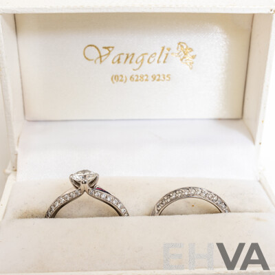 18ct White Gold Diamond Engagement & Wedding Ring Set, TDW 1.71ct, Size N1/2 & O, 8.13 Grams