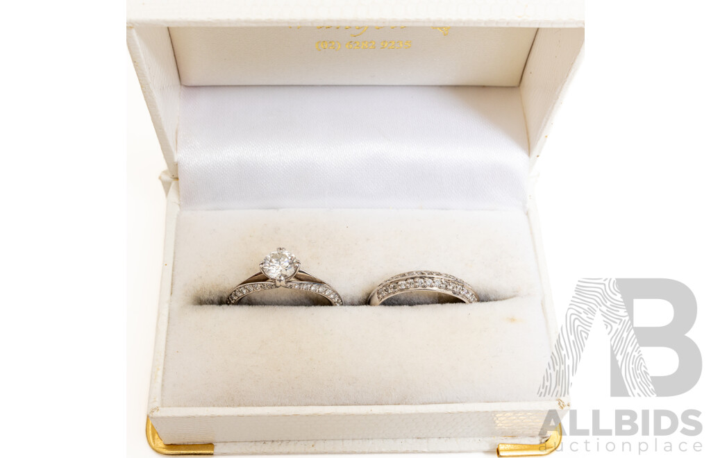 18ct White Gold Diamond Engagement & Wedding Ring Set, TDW 1.71ct, 8.13 Grams
