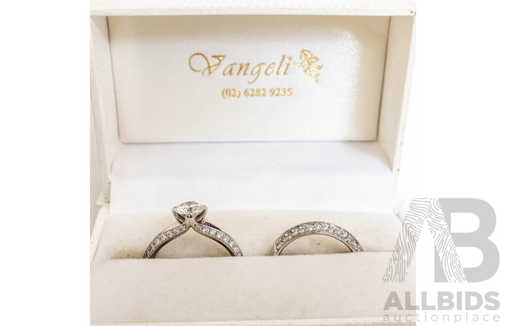 18ct White Gold Diamond Engagement & Wedding Ring Set, TDW 1.71ct, 8.13 Grams