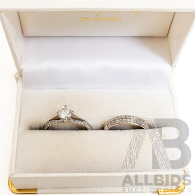 18ct White Gold Diamond Engagement & Wedding Ring Set, TDW 1.71ct, 8.13 Grams