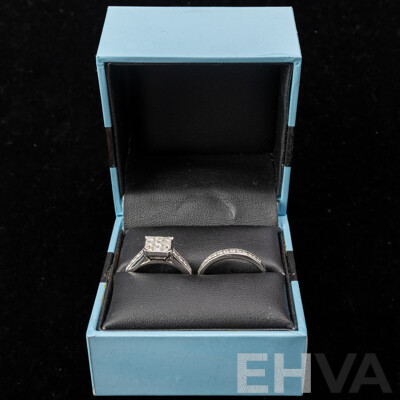 Mazzucchelli's 18ct Diamond Cluster Engagement & Wedding Ring Set, TDW 1.15ct, Size N, 7.43 Grams - as New