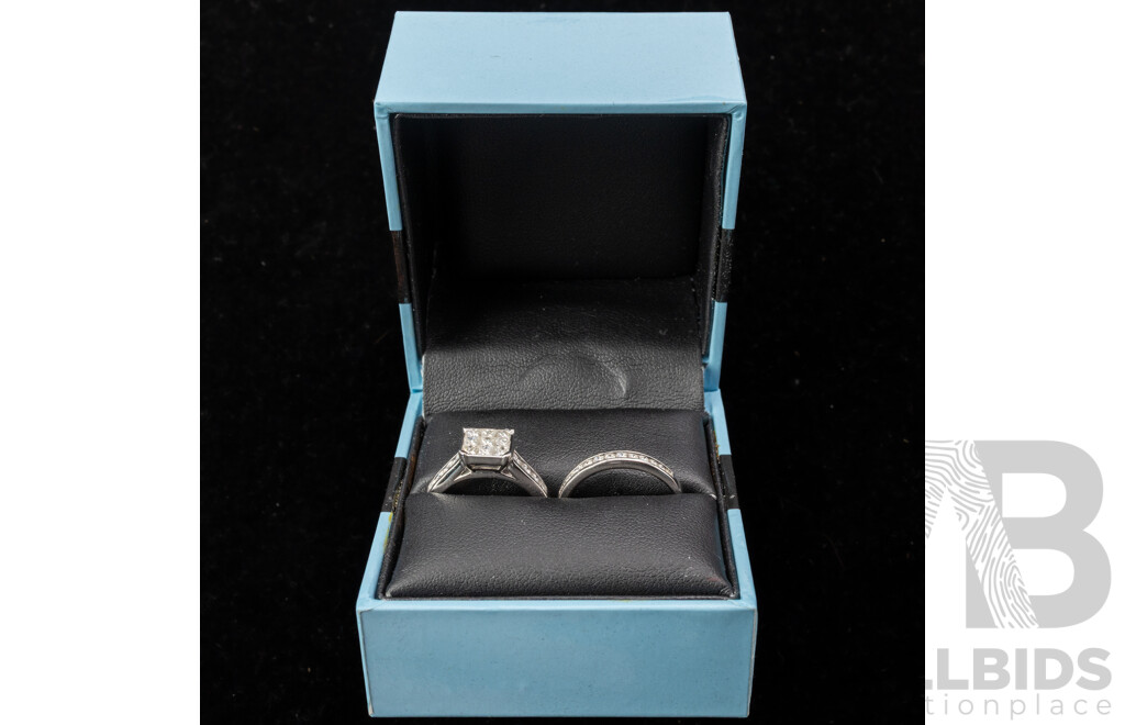 Mazzucchelli's 18ct Diamond Cluster Engagement & Wedding Ring Set, TDW 1.15ct, Size N, 7.43 Grams - as New