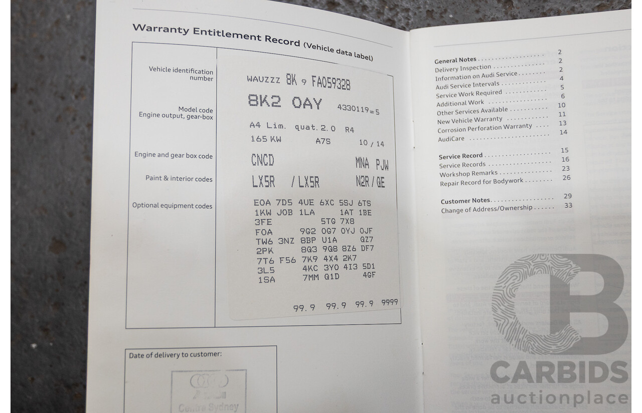 2/2015 Audi A4 2.0 TFSI Ambition Quattro B8 (8K) MY15 4d Sedan Moon light Blue Turbo 2.0L
