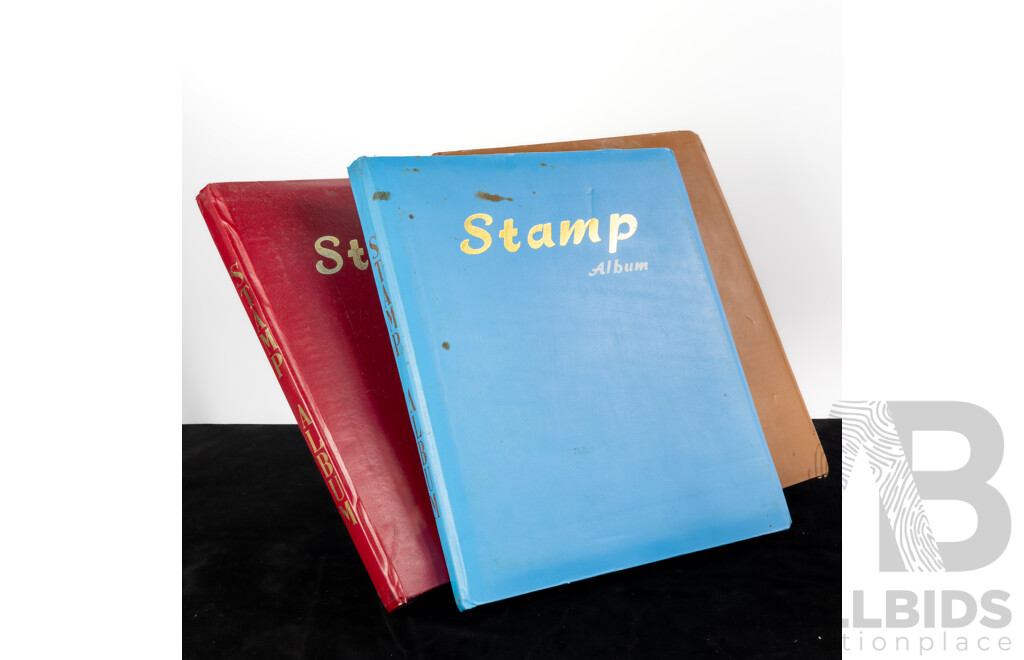 Three Albums of International Vintage Stamps Including Australia, Malta, New Zealand, Greece, France, Germany, India, Fiji and More