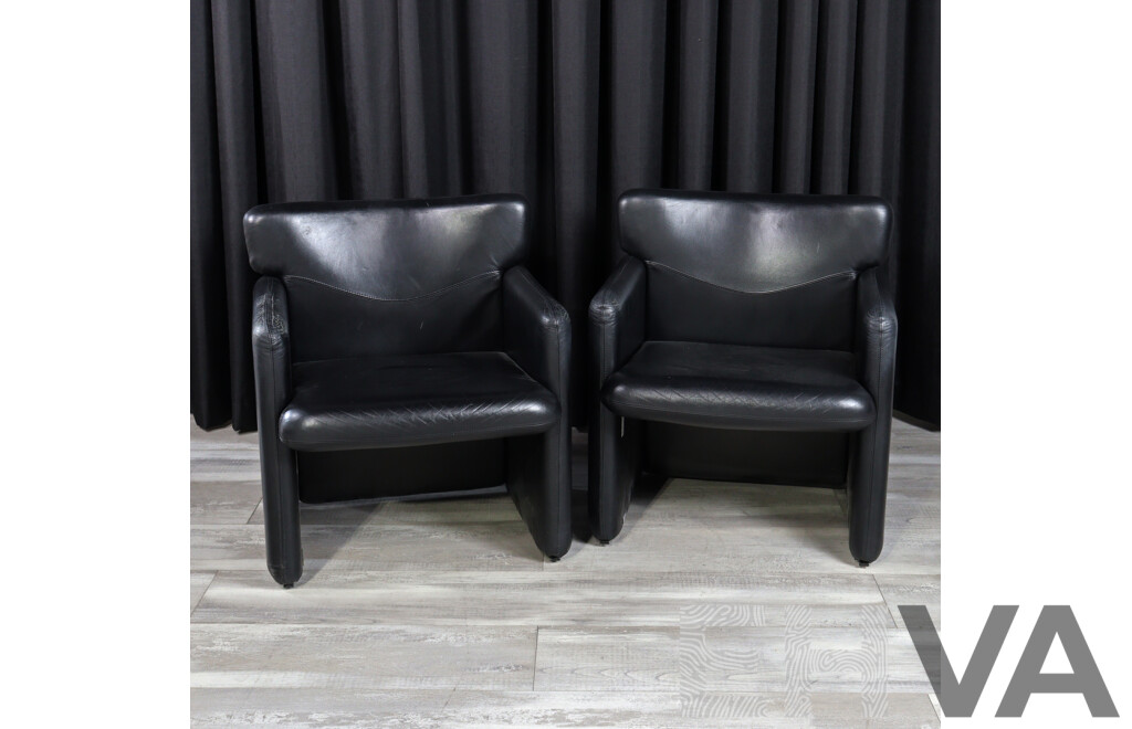 Pair of Tecno PS148 Chairs in Black Leather