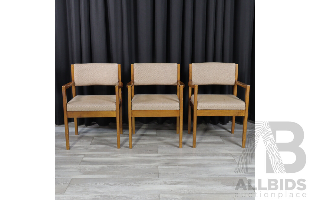 Set of Three Mid Century Upholstered Teak Carvers