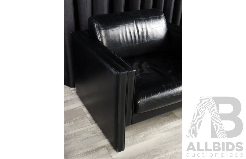 Pair of Modern Square Line Leather Armchairs
