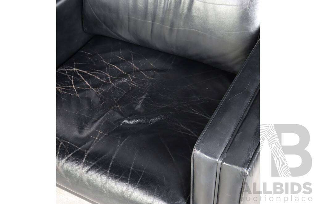 Pair of Modern Square Line Leather Armchairs