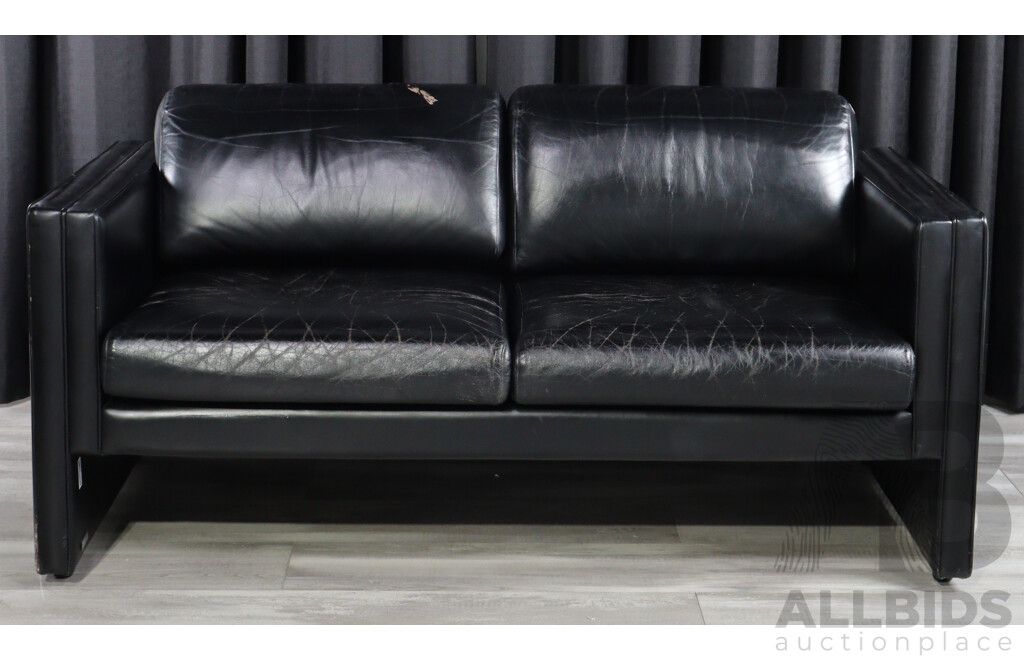 Modern Square Line Leather Two Seater Lounge