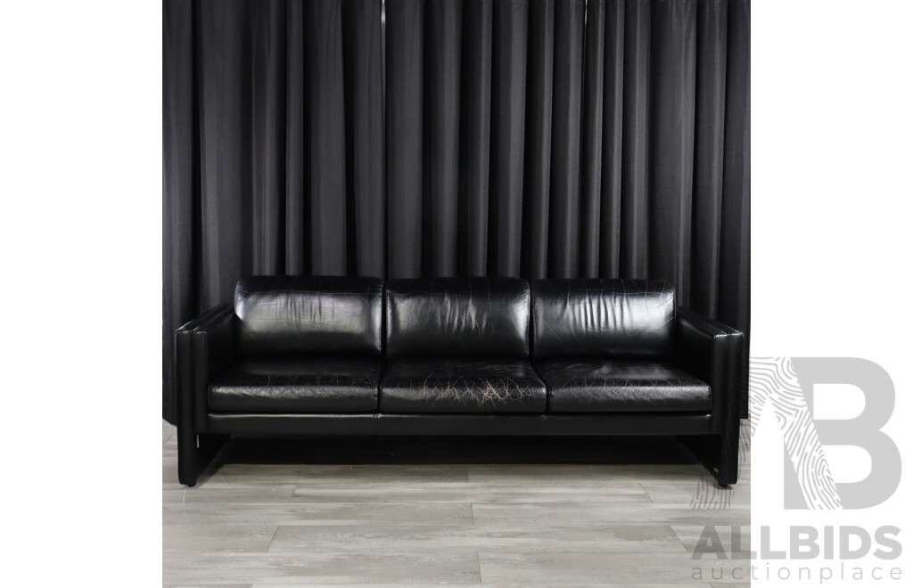 Modern Square Line Leather Three Seater Lounge