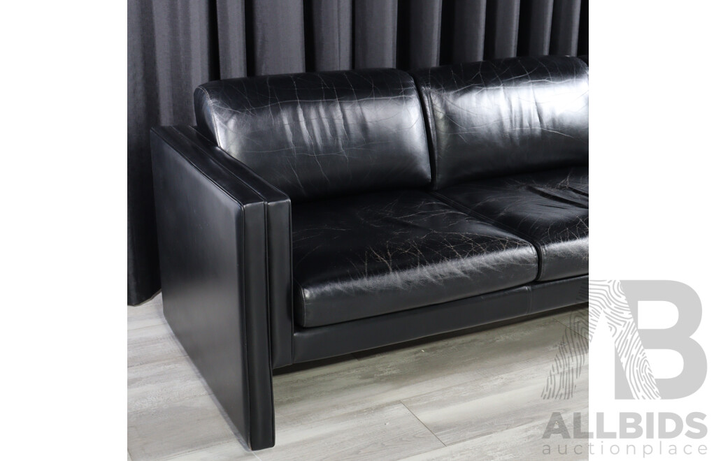 Modern Square Line Leather Three Seater Lounge