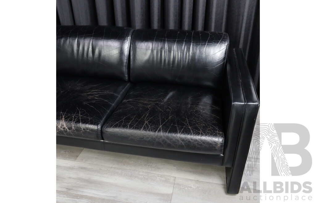 Modern Square Line Leather Three Seater Lounge