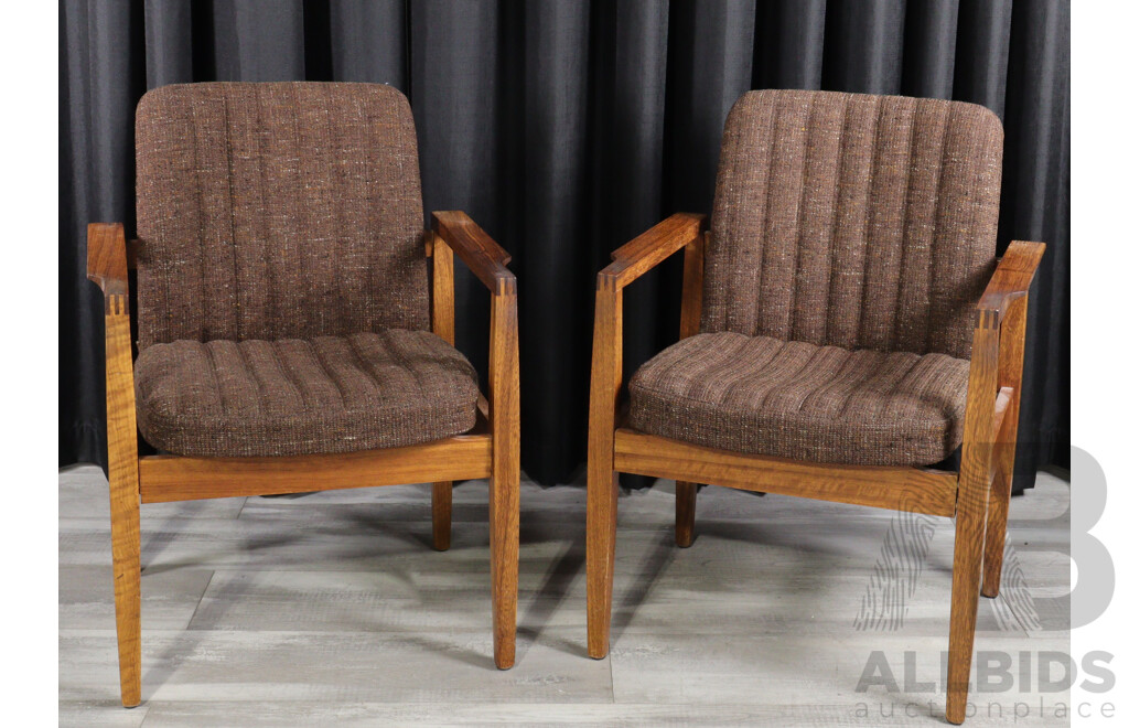Pair of Teak Framed Armchairs, Stamped 'Robert Wilson' to Underside
