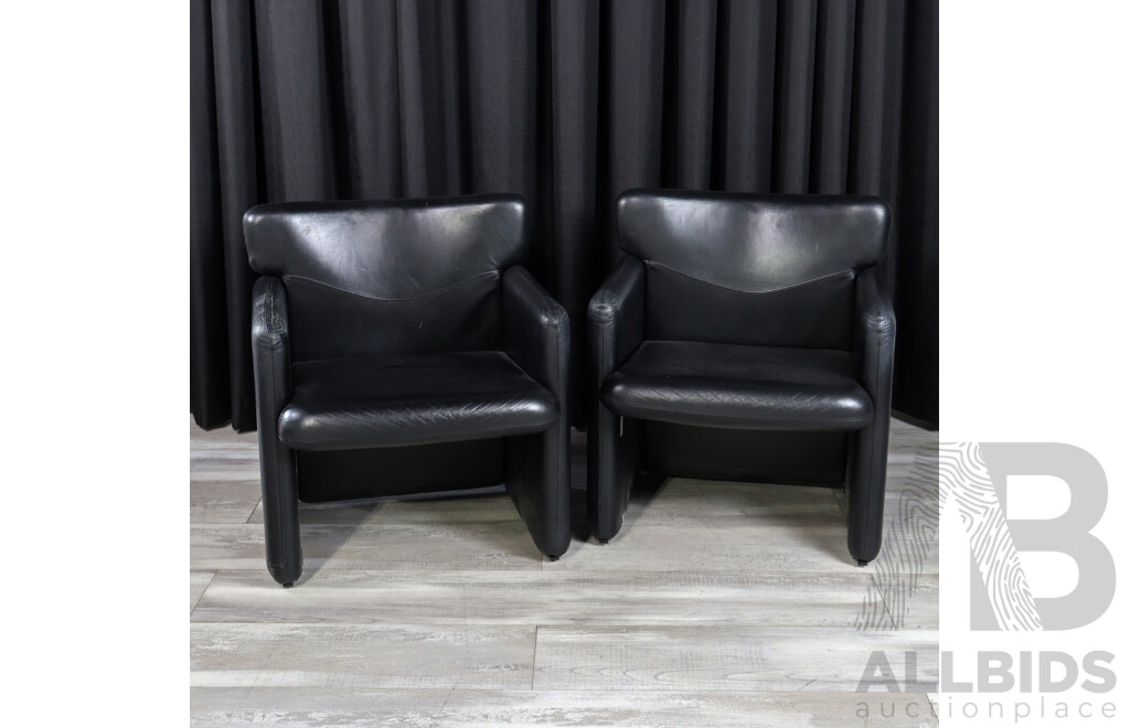 Pair of Tecno PS148 Chairs in Black Leather