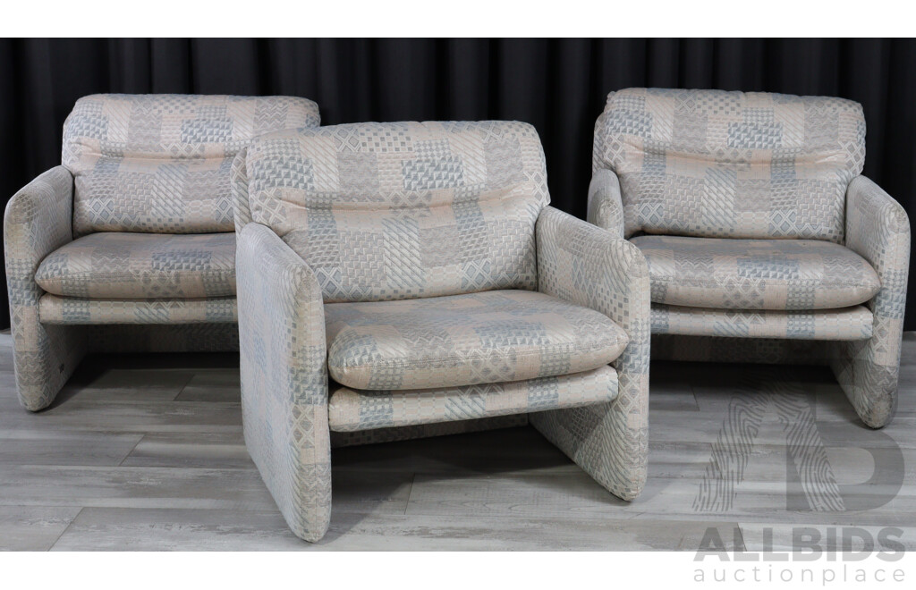 Set of Three Post Modern Fabric Upholstered Armchairs
