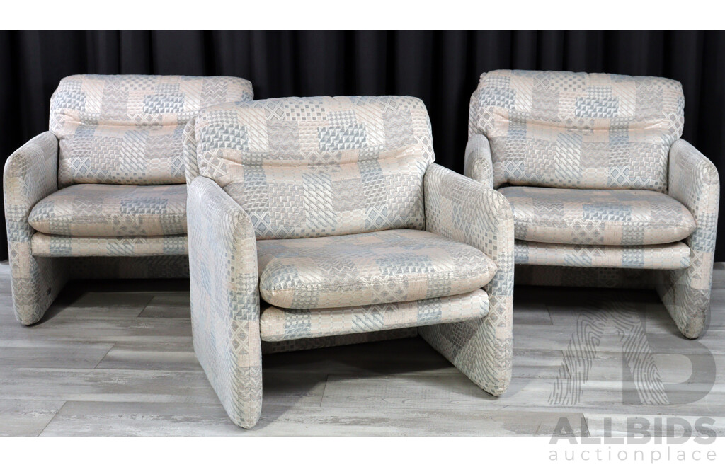 Set of Three Post Modern Fabric Upholstered Armchairs