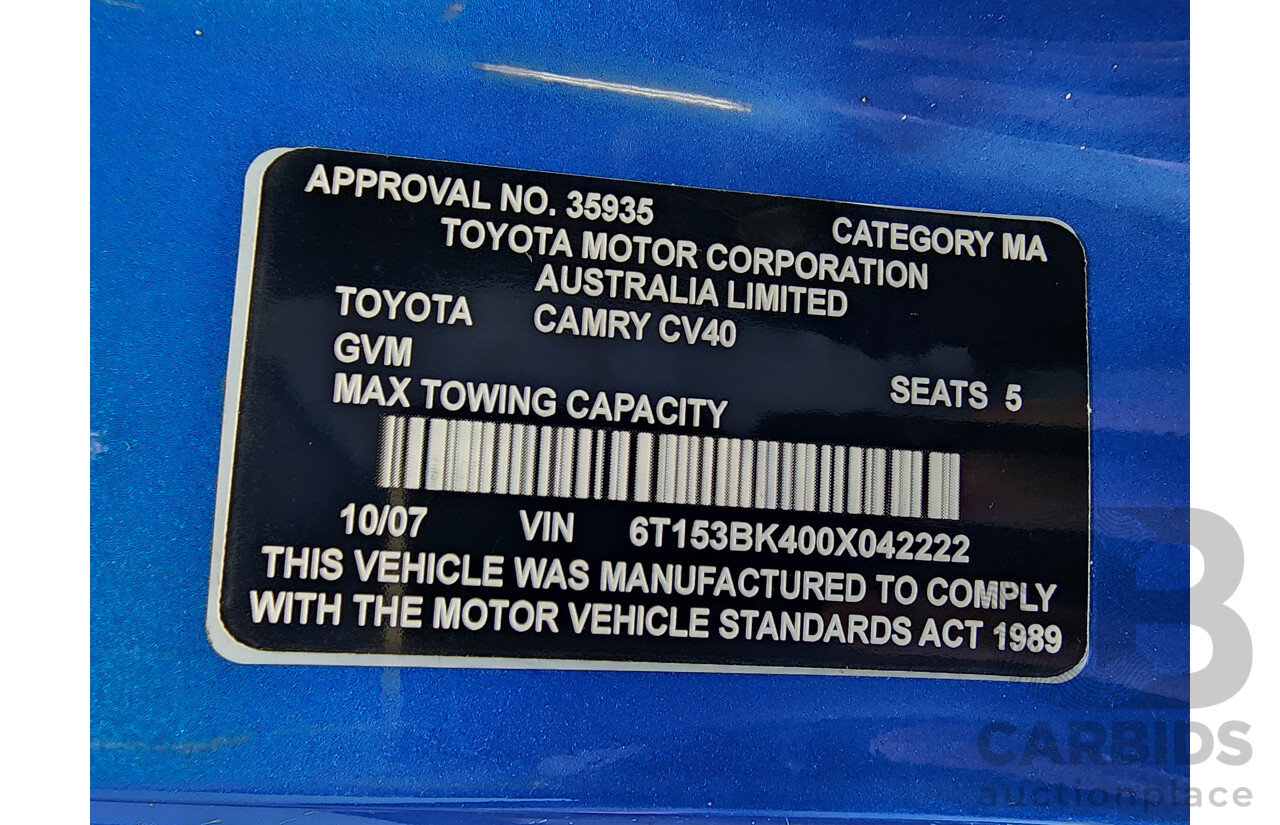 10/2007 Toyota Camry Altise ACV40R 07 UPGRADE 4d Sedan Blue 2.4L