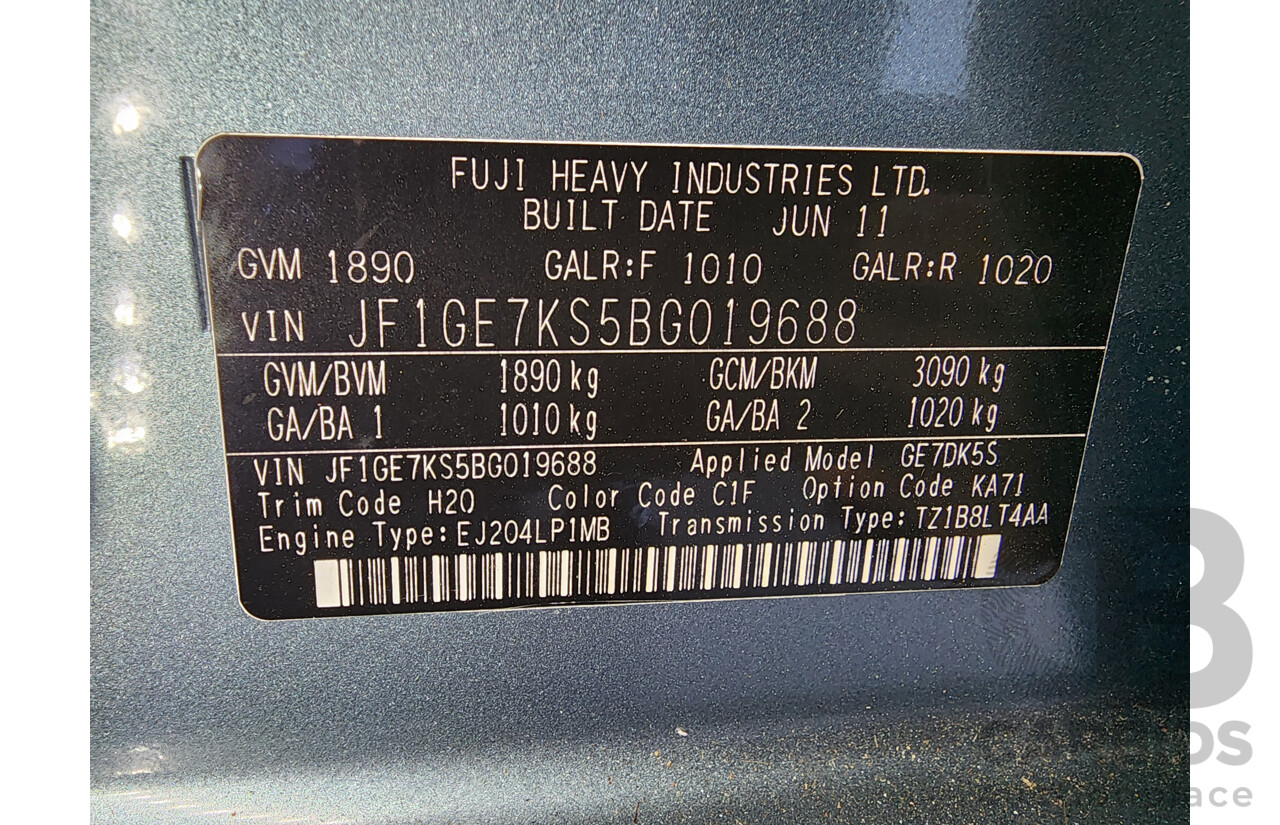 7/2011 Subaru Impreza R (awd) MY11 4d Sedan Green 2.0L