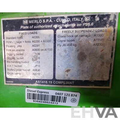 07/2014, Merlo 2.5 Tonne, Kubota 4 Cylinder Diesel Engine, Telehandler