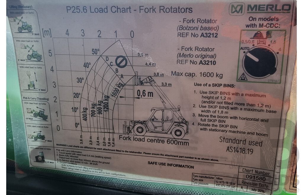 07/2014, Merlo 2.5 Tonne, Kubota 4 Cylinder Diesel Engine, Telehandler