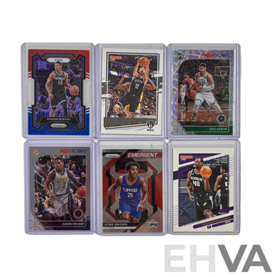 Lot of 6 Modern Nba Cards Featuring Rookies and Rising Stars in Prizm, Hoops, and Optic Designs.