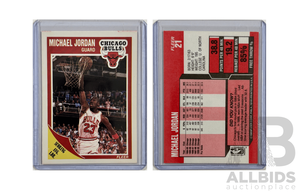 Classic Michael Jordan Fleer Card Showing the Bulls Icon Mid-slam in His Prime