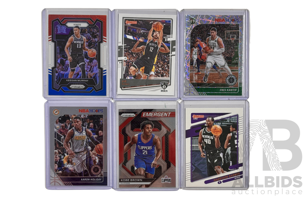 Lot of 6 Modern Nba Cards Featuring Rookies and Rising Stars in Prizm, Hoops, and Optic Designs.