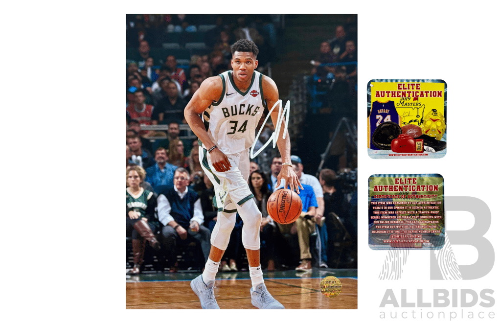 Autographed 8x10 Photo of Giannis Antetokounmpo With Elite Authentication Hologram and COA.