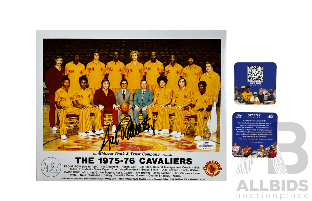Team Photo of the 1975/76 Cleveland Cavaliers Signed by Franchise Icon Austin Carr.