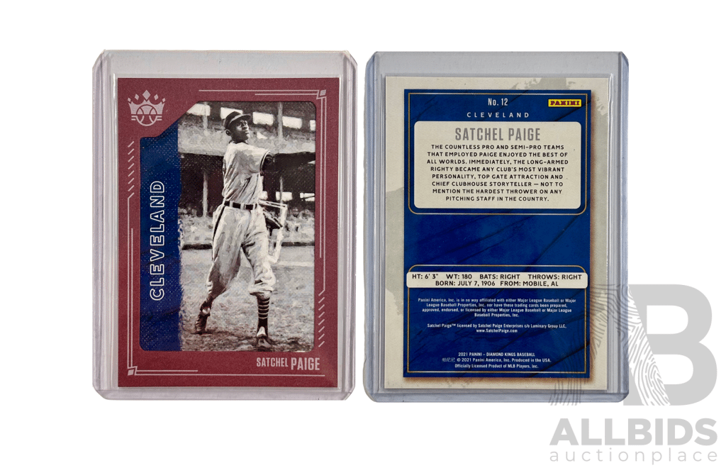 Stylish Panini Diamond Kings Card of Legendary Pitcher Satchel Paige in a Vintage Photo.