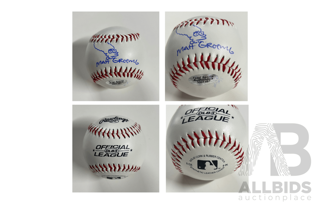 Baseball Hand-signed by the Simpsons Creator Matt Groening With Sketch of Bart Simpson.