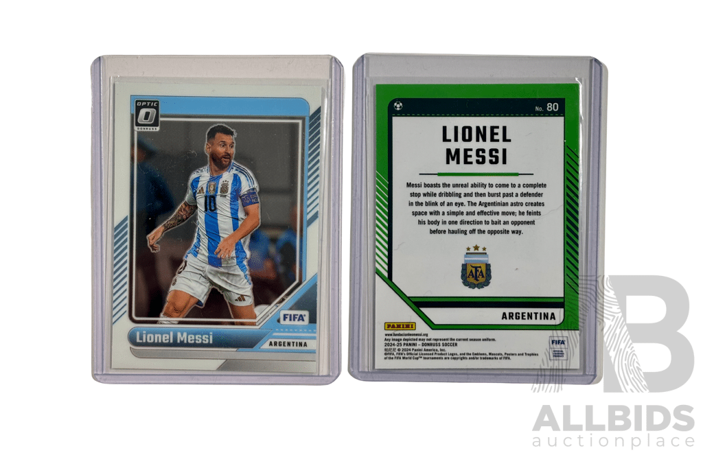 Donruss Optic Card Featuring Lionel Messi in Argentina's National Kit With Crisp Detailing.