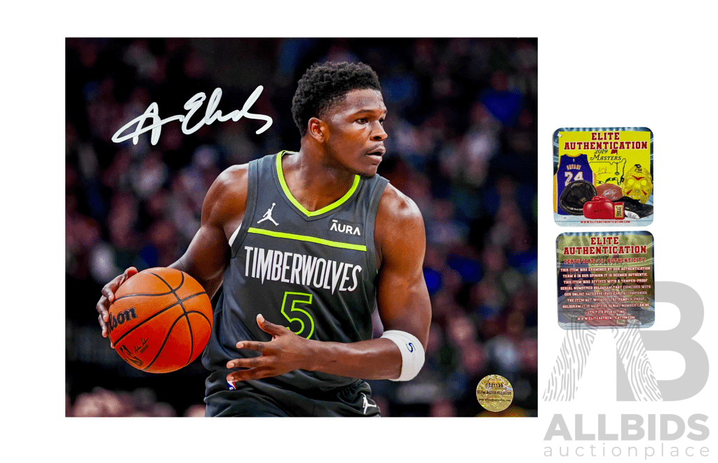 Signed 8x10 Photo of Timberwolves Star Anthony Edwards with Elite Authentication.