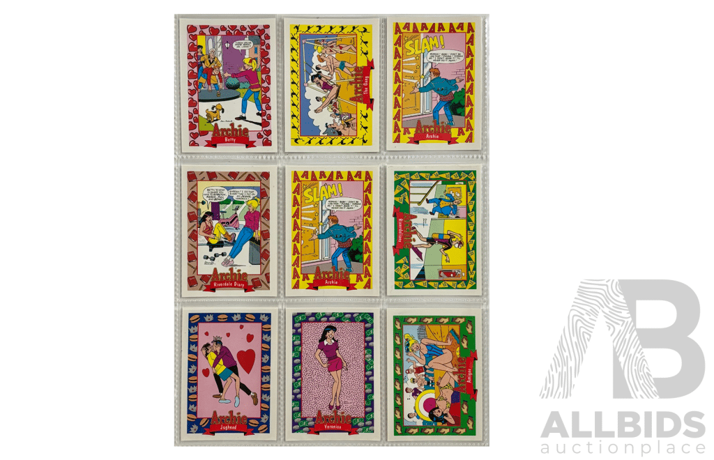 Set of 9 Classic Archie Comics Trading Cards Featuring Archie, Betty, Veronica, and More.