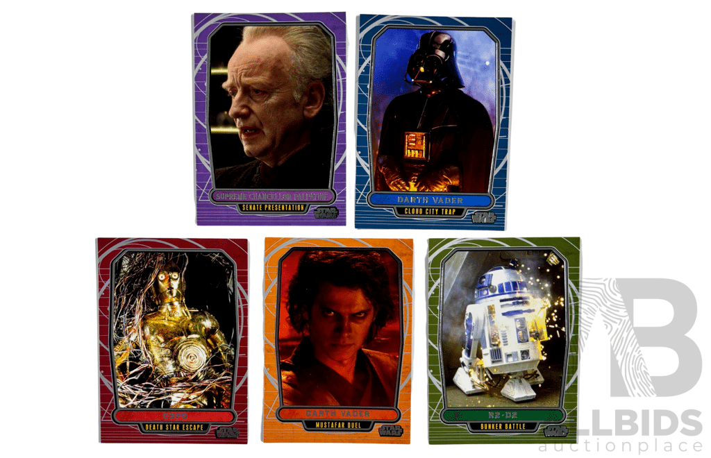 Set of 5 Holofoil Cards Featuring Major Star Wars Figures From Both the Dark and Light Sides.