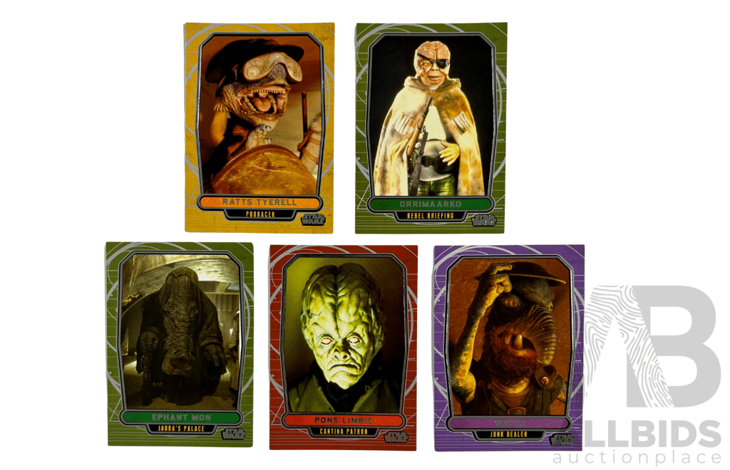 Set of 5 Holofoil Cards Featuring Unique Alien Characters From Jabbas Palace and Mos Eisley Cantina.