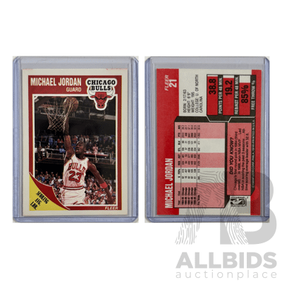 Classic Michael Jordan Fleer Card Showing the Bulls Icon Mid-slam in His Prime