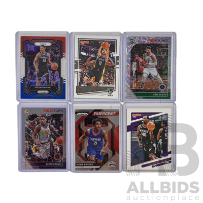 Lot of 6 Modern Nba Cards Featuring Rookies and Rising Stars in Prizm, Hoops, and Optic Designs.