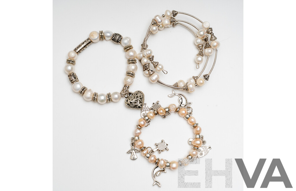 Collection of Three (3) Freshwater Cultured Pearl Bracelets