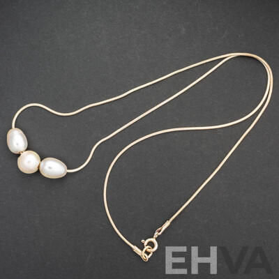 Sterling Silver (3) Cultured Pearl Slider Necklace, 45cm, 5.99 Grams