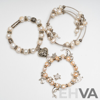 Collection of Three (3) Freshwater Cultured Pearl Bracelets