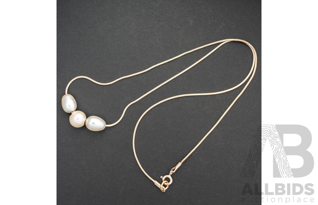 Sterling Silver (3) Cultured Pearl Slider Necklace, 45cm, 5.99 Grams