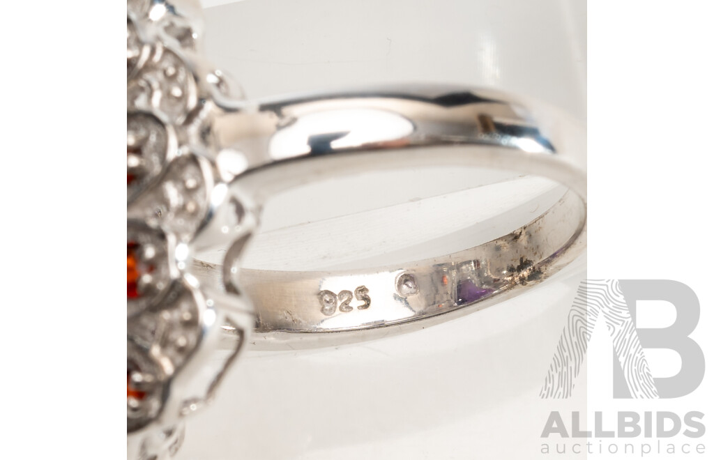 Sterling Silver Amethyst & Garnet Cluster Ring, Size L, 6.08 Grams - as New
