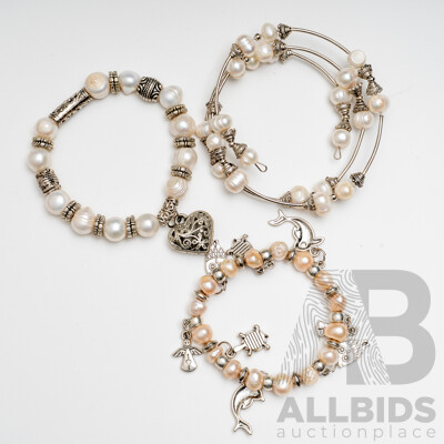 Collection of Three (3) Freshwater Cultured Pearl Bracelets
