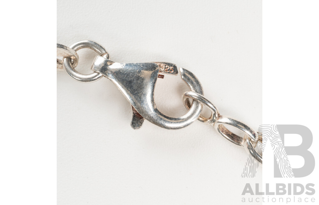 Sterling Silver Belcher Link Bracelet with Colourful Murano Glass Charms, 18cm, 8.62 Grams