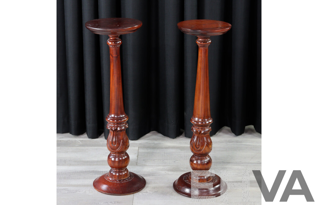 Pair of Turned Mahogany Plinths