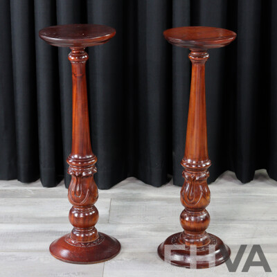 Pair of Turned Mahogany Plinths