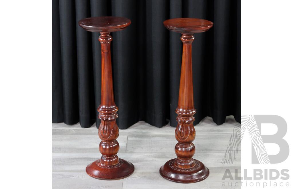 Pair of Turned Mahogany Plinths
