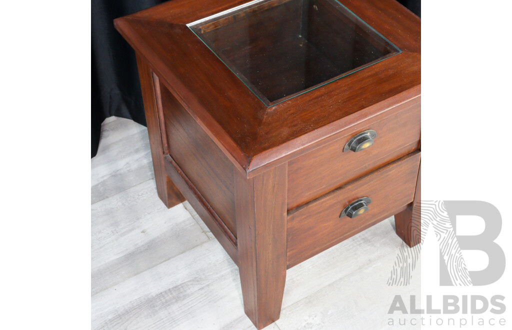 Pair of Mahogany Glass Top Side Tables